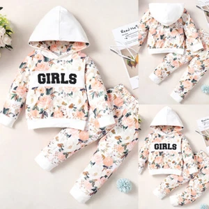Toddler Baby Girls Floral Hoodie Sweatshirt Pants Tracksuit Outfit Clothes Set - Picture 1 of 14
