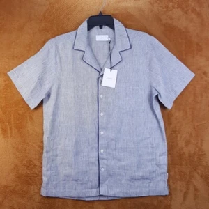 ONIA Mens Shirt Small Blue Stripe Water Resistant Linen Camp Pockets Casual $135 - Picture 1 of 10