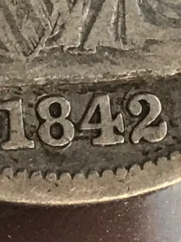 1842 Seated Liberty half, Medium date , triple RPD , WB-12, nice VG Cover