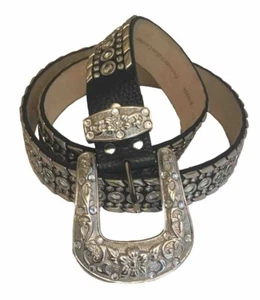 Rhinestone Belt Western Bling Crystal Studded Leather XL 36-40, 1.5 Wide Read - Picture 1 of 16