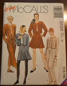 McCall's Easy Pattern 5520 Misses Lined Jacket, Skirt, Pants Size 12 Uncut - Picture 1 of 5