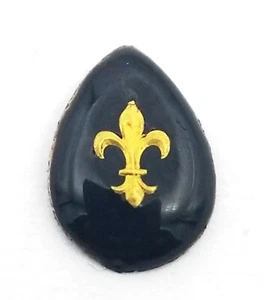  Antique Tear Drop Black Enamel Inlaid Gold Fleur De Lis Design Plaque #OK1055 - Picture 1 of 2