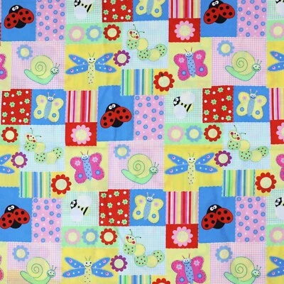 Glitter Butterfly Fabric 36" x 44" Quilt Craft Sew Bright Ladybug Flower Snail - Image 1 of 4