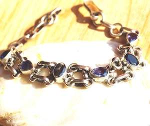 Antik Silber Armband Iolith 16 - 19 cm Lila Blau Kette Handarbeit Massiv Grob - Bild 1 von 10