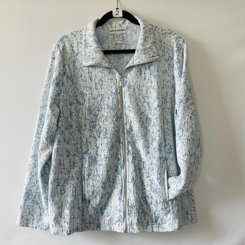 Chaqueta Cathy Daniels Mujer Blanca Manga Larga Estampado Floral Encaje Cremallera Completa Talla XL Foto 1 de 4