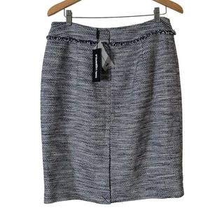Karl Lagerfeld Pencil Skirt Woven Textured Fringe Size 10 Preppy Office Chic NEW - Picture 1 of 10