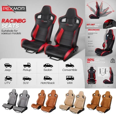 Asientos con canastilla reclinables de carreras 2 piezas con doble deslizador cuero de carbono PU para automóviles Foto 1 de 4