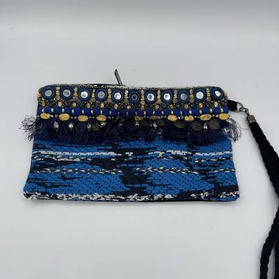 Bolso sin asas Matthew Williamson azul bordado borlas con cuentas correa de gamuza Foto 1 de 3