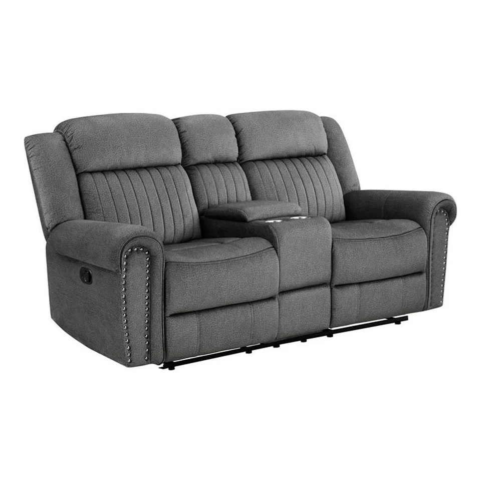 Lexicon Fabric Double Reclining Love Seat with Center Console in Charcoal - Image 1 of 4