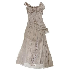 Aftershock Beige Silk Blend Women Pleated, Fully Lined A-Line size S HW - Picture 1 of 4