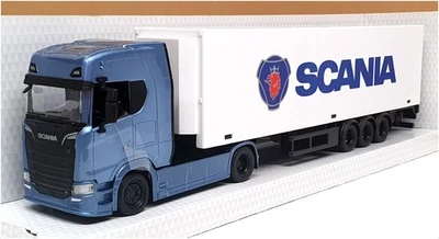 Burago 1/43 Scale 18-31468 - Scania Hauler Truck With Trailer - Met Blue/White - Image 1 of 4