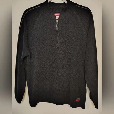 复古 Y2K Unionbay 澳大利亚黑色丙烯酸学院风 25 美分拉链毛衣 L — 第 1/4 张图片