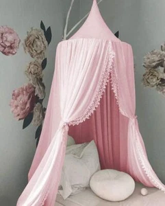 BED CANOPY Play Tent for Kids Round Dome Mosquito Net Reading Nook Pink OLDPAPA - Picture 1 of 7