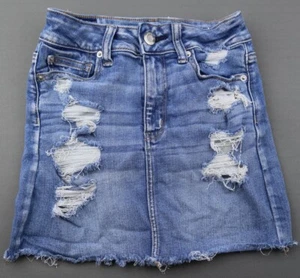 Falda vaquera American Eagle 2018 para mujer mini dobladillo crudo desgastado elástico talla 4 - Imagen 1 de 8