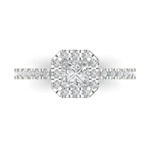 1.60 CT  Ring Princess Halo 14k White gold simulated diamond Bridal band - Picture 1 of 11