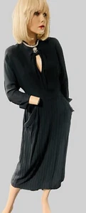 Vintage 1940's Old Hollywood Pencil Dress with Crystal Jeweled Neckline Small - Picture 1 of 13