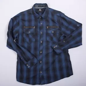 Rock & Republic Gr. M Hemd mit Knopfleiste blau kariert Rollriegelärmel Reißverschlusstaschen - Bild 1 von 8