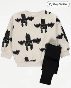 BNWT AGE 4-5 YEARS GEORGE BAT PRINT HALLOWEEN TOP/JOGGERS SET OUTFIT unisex kids - Picture 1 of 11