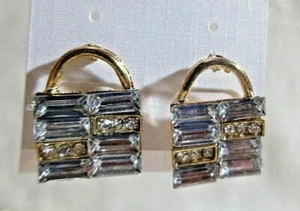 Orecchini traforati borchie tono oro cristallo baguette borsetta look 1/2"W x 3/4"L - Foto 1 di 2