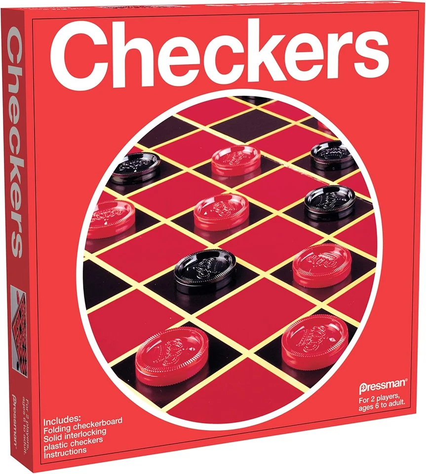 Pressman Checkers Classic Game with Folding Board and Interlocking Checkers