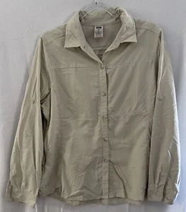 REI Shirt Womens L Light Beige Long Sleeve Button Up Pockets Outdoor - Picture 1 of 5