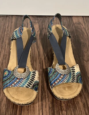 Rieker Peacock Open Toe Slingback Wedge Sandal Shoes Women's 40 - Image 1 of 4