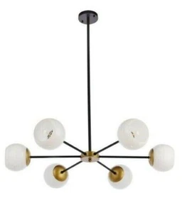 Pendant Light Chandelier White Glass Shades Brass and Black Dining Room Lighting - Picture 1 of 8