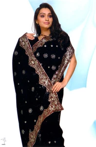 BATA SARI SARI LENTEJUELAS BORDADA BOLLYWOOD BODA NOVIA NEGRA CORTINA CAFTÁN - Imagen 1 de 4