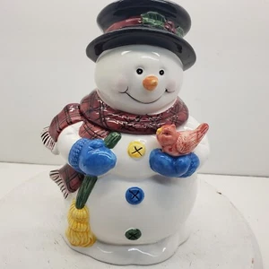 Hombre de nieve vintage de Potter & Smith con frasco de galletas cardinales Navidad - Imagen 1 de 10