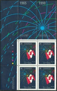 Canada sc#1278 The Canadian Flag (1965-1990) with Fireworks, UL Block, Mint-NH - Picture 1 of 2