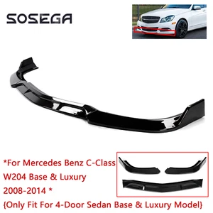 For Mercedes Benz C-Class W204 Base 08-14 Glossy Black 3Pcs Front Bumper Lip Kit - Bild 1 von 10