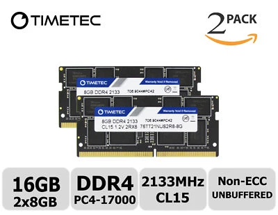Timetec 2x8GB DDR4 2133MHz PC4-17000 Non-ECC 1.2V 2Rx8 SODIMM Laptop Memory RAM - Image 1 of 4