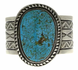 Kingman Turquoise Bracelet By Navajo Artist Glenn Livingston - Picture 1 of 4
