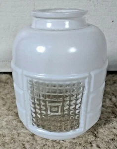 Vintage 4" Tall Open Bottom Cylindrical White Glass Shade W/Clear Window - Picture 1 of 6