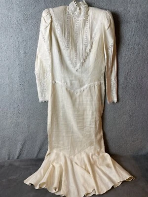 Vintage Jessica McClintock Womens Dress 12 Cream Linen Bridal Victorian Mermaid - Image 1 of 4