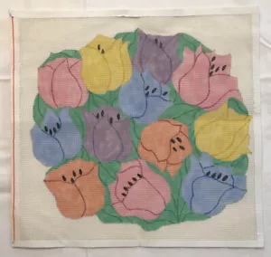 Tulips Handpainted Needlepoint Canvas 14ct Pastels Large Design - Picture 1 of 12