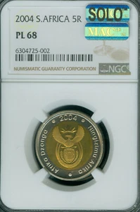 2004 SOUTH AFRICA 5 RAND NGC PL68 MAC SOLO FINEST SPOTLESS 1935 MINTED * - Picture 1 of 2