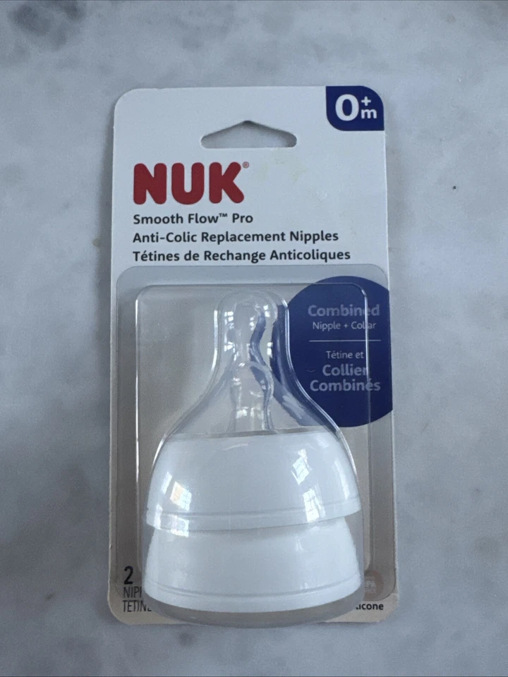 Paquete de 2 pezones NUK Smooth Flow Pro 0+m pezón de silicona anticólicos + cuello Foto 1 de 1