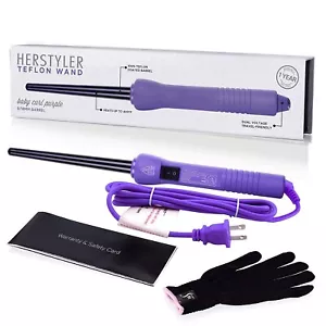 Herstyler Baby Curl Purple Small Compact Travel Ceramic Heat Barrel Teflon Wand - Imagen 1 de 8