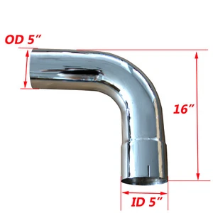 BOZZ 5" ID/OD 16" Arm Chrome 90 Degree Exhaust Elbow - Picture 1 of 9