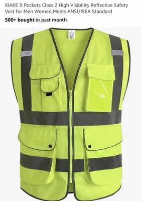 XIAKE 9 Pockets Class 2 Visibility Reflective Safety Best For Men Women - Image 1 of 4