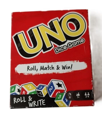 UNO Roll Match Win DICE GAME Roll & Write COMPLETE Family MATTEL New OPEN BOX - Image 1 of 2