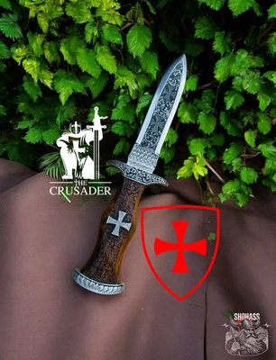 Daga Caballero Templario Hecha a Mano 12" Acero Inoxidable Mango de Palo de Rosa con Funda Foto 1 de 4