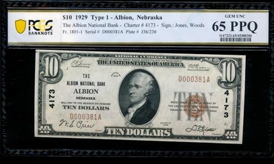AC 1929 $10 First National Bank Albion, Nebraska ch# 4173 PCGS 65PPQ - Image 1 of 2