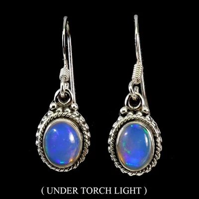 Orecchini in argento sterling 925 opale di fuoco ovale 8x6 mm pietre... - Immagine 1 di 4