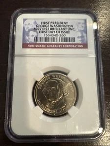 2007-D GEORGE WASHINGTON FIRST PRESIDENT 1st DAY ISSUE BU GOLDEN $1 COIN - Picture 1 of 2
