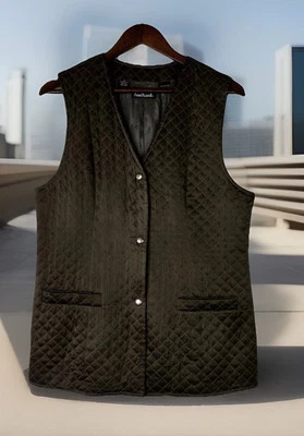 Chaleco acolchado de seda Anne Klein de colección botones verde oliva 10P carrera academia preppy Foto 1 de 4