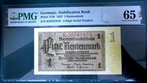 PMG 65EPQ-Germany, Stabilization Bank 1937 1 Rentenmark GEM UNC Scarce - Picture 1 of 2