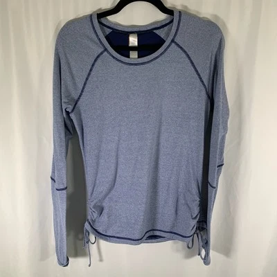 Lucy Lucytech Blouse Women's Medium Blue Striped Long Sleeve Drawstring Pullover - Image 1 of 4