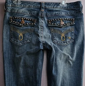 Jeans Revolution & Revolt donna 15 36x37 blu borchie svasato invecchiato junior - Foto 1 di 11